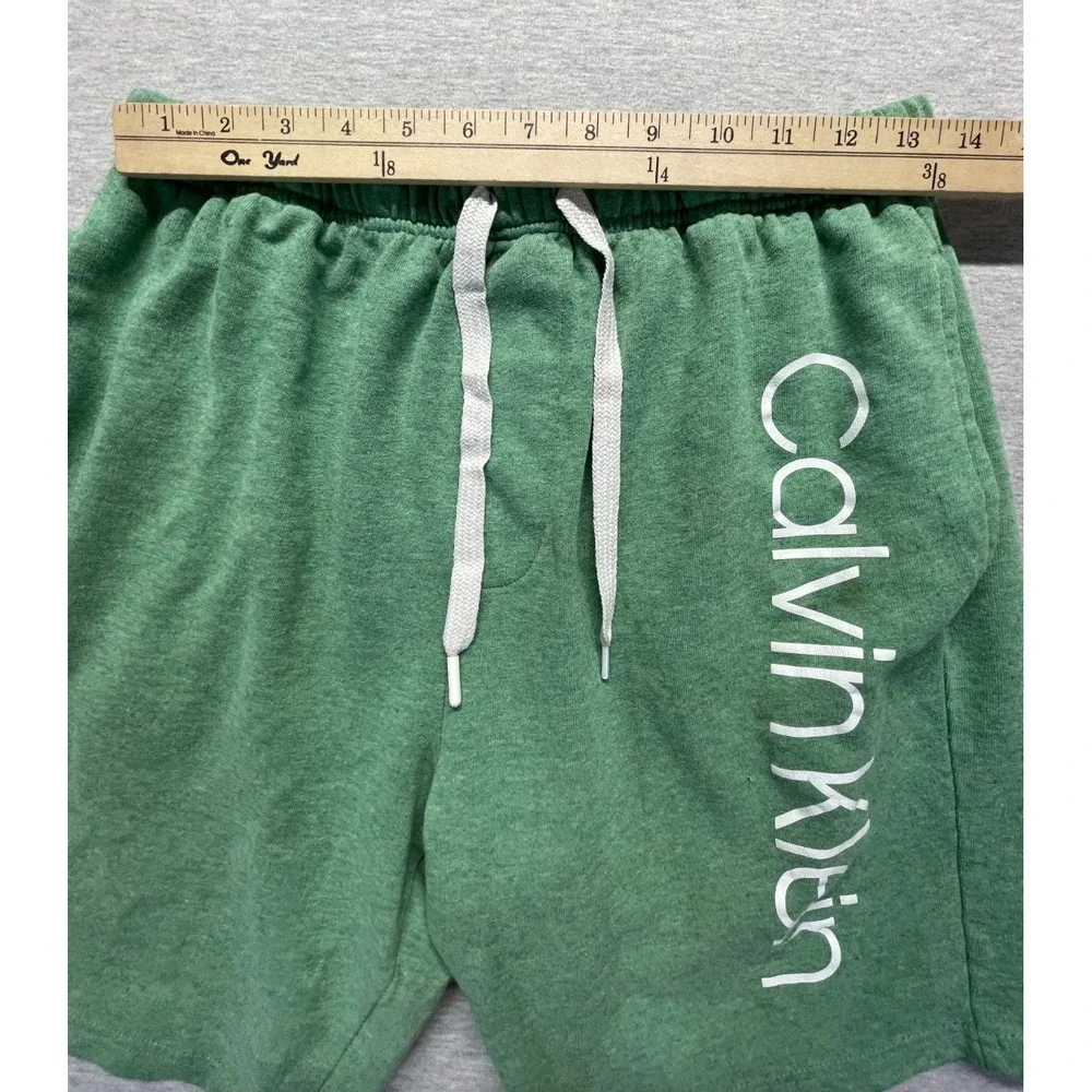 Calvin Klein Sweat Shorts Mens Medium Green Logo Streetwear Drawstring Waist